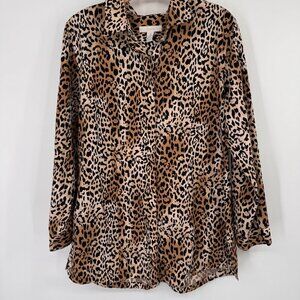 Chicos 3 Leopard Long Sleeve Button-Up Blouse tunic no iron Size XL  Womens